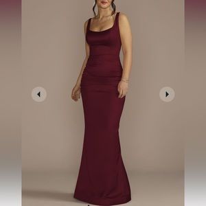 Stretch satin tank bridesmaid dress with train